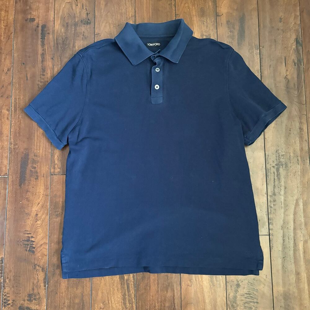 Tom Ford Polo Shirt Mens 58 Navy Blue Cotton Slik Blend Golf Quiet Luxury